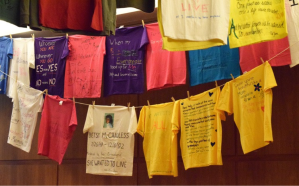Decorated t-shirts hanging up for last year's event